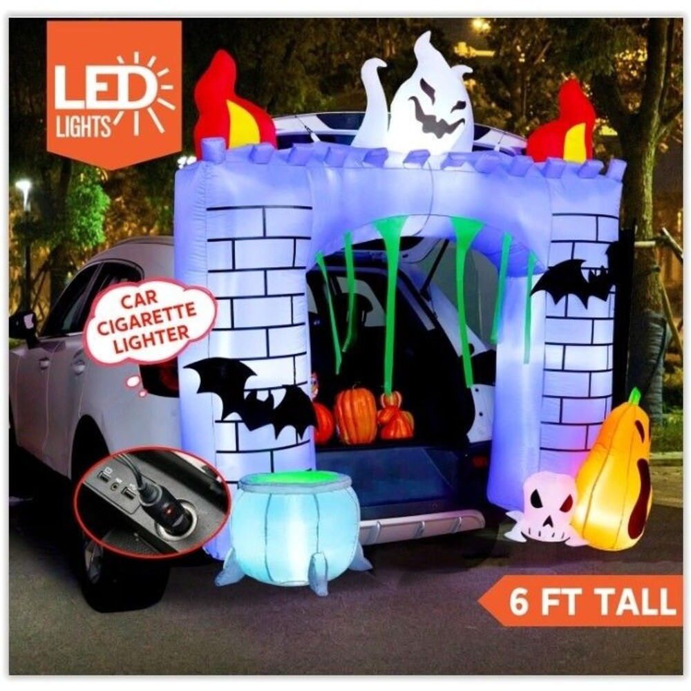 6 FT Halloween Inflatable Castle, Trunk or Treat Car Decorations Built-In LED